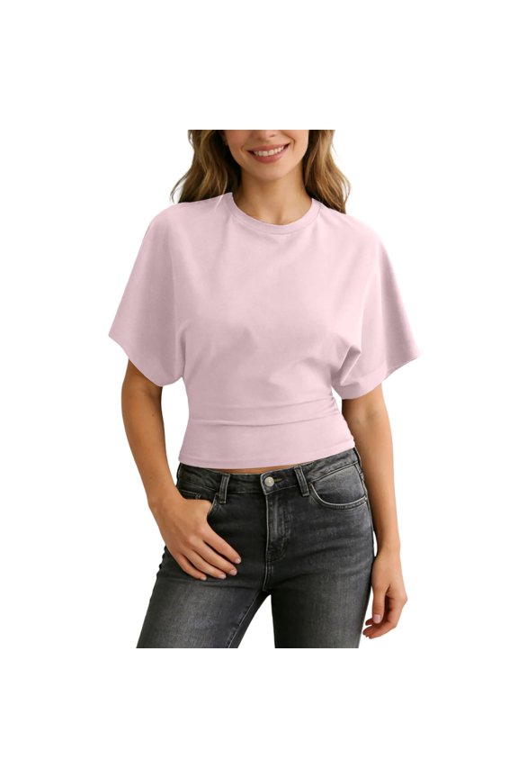 Public Womens Oversized Tops Casual T Shirts Short Sleeve Shirts Crew Neck Summer Batwing Sleeve Tees 2026 Red XXL