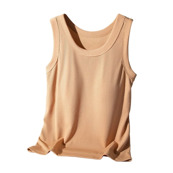 Public Womens Plus Size Ribbed Tank Tops with Built in Bra Causal Sleeveless Scoop Neck Summer Basic Tops Loose Fit Shirts Khaki L