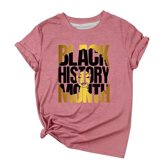 Public Womens Plus Size Short Sleeve Graphic Tees Causal Black History Month Letter Printed T-Shirts Summer Crew Neck Loose Fit Tops Shirts Pink M