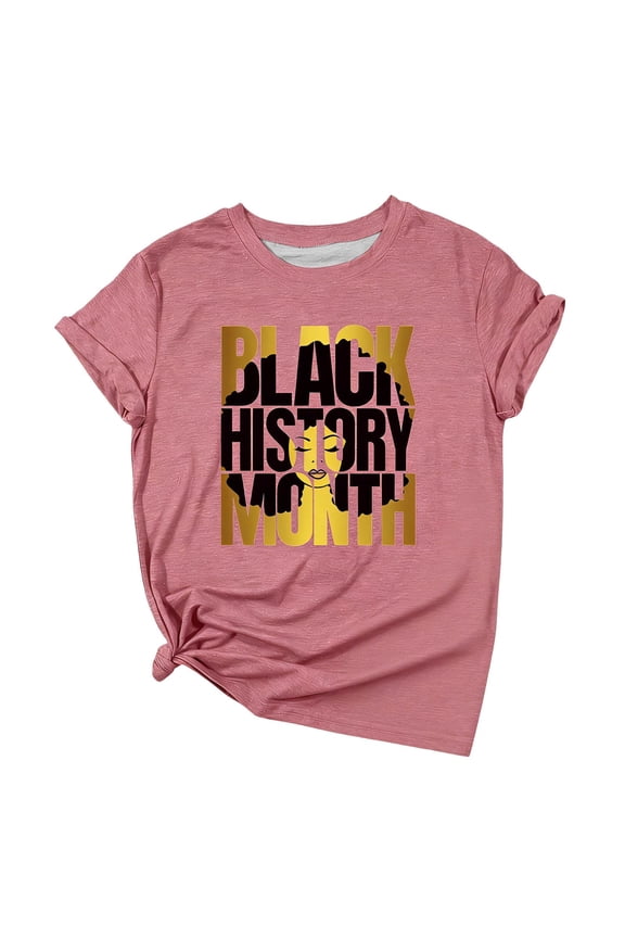 Public Womens Plus Size Short Sleeve Graphic Tees Causal Black History Month Letter Printed T-Shirts Summer Crew Neck Loose Fit Tops Shirts Pink S