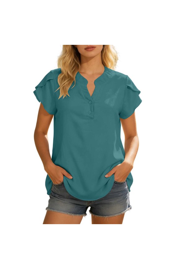 Public Womens Plus Size V Neck Shirts Causal Short Sleeve Loose Fit Summer Tunic Tops Elegant Solid Tees Tshirts Green S
