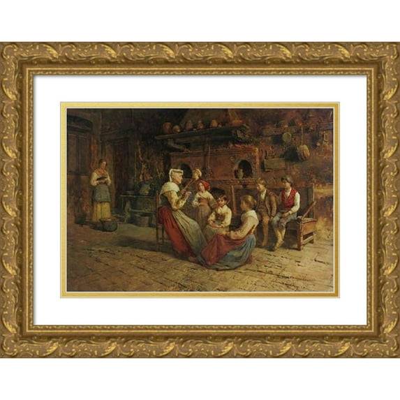 Publio De Tommasi 24x17 Gold Ornate Framed and Double Matted Museum Art Print Titled - Listening to Grandma's Stories
