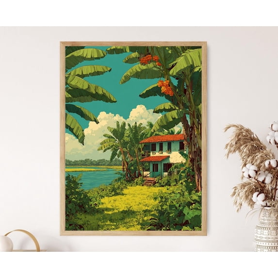 Pucallpa Plantain Grove Peruvian Fruit Farm Art Flat Vector Scene ...