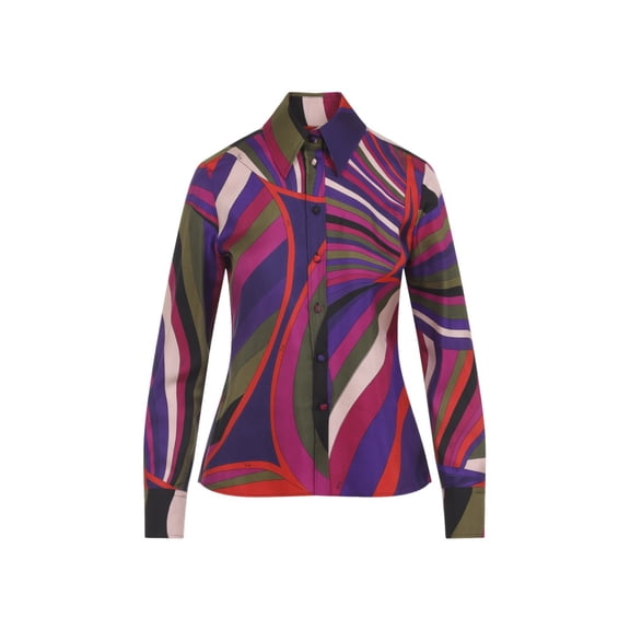 Pucci Fitted Long-Sleeve Silk Shirt With Abstract Swirl Design (Women's)