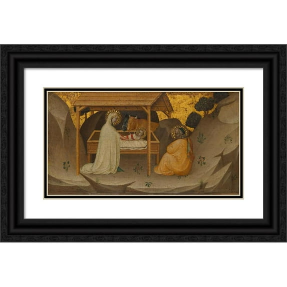 Puccio di Simone 24x15 Black Ornate Framed Double Matted Museum Art Print Titled: The Nativity (ca. 1350)
