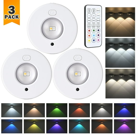 Puck Lights Battery Operated, Flashwee LED Puck Lights with 3 Colors Temperature and RGB 9 Colors, Rechargeable Puck Light Under Cabinet & Closet Lighting