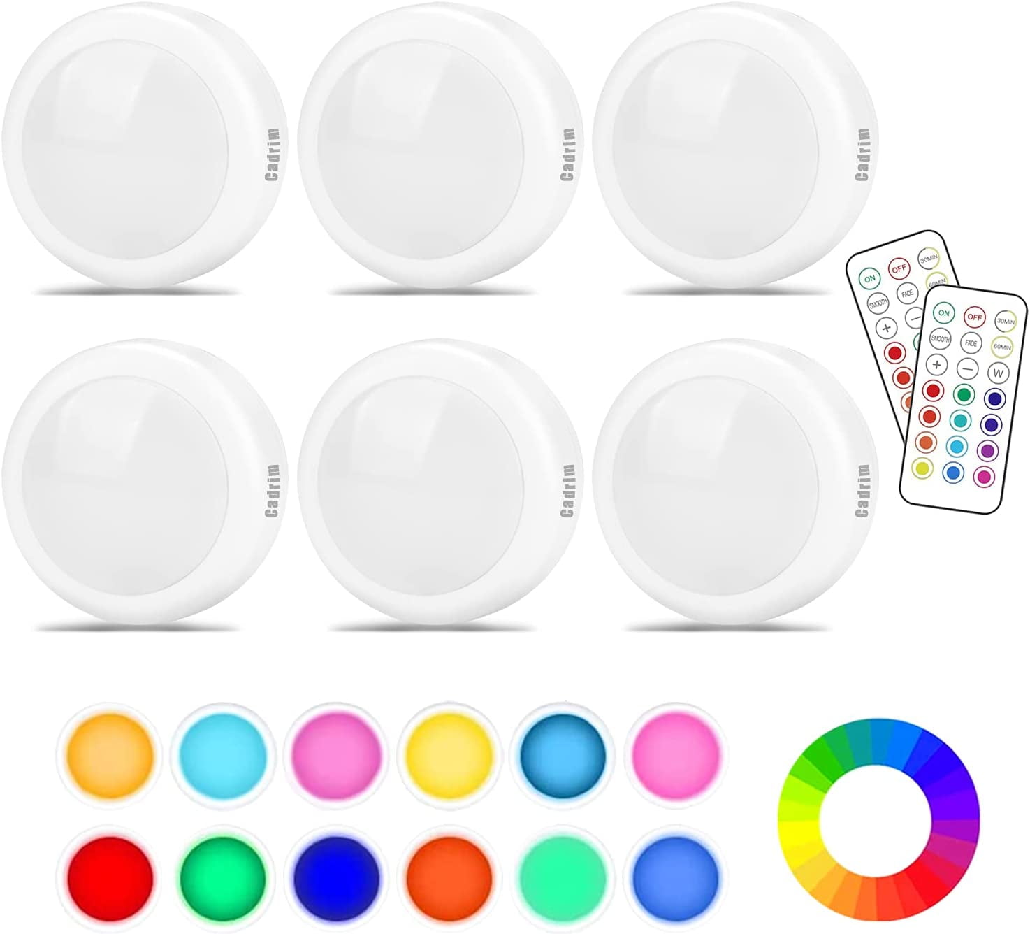 Puck Lights, Cadrim 13 Colors Changeable LED Puck lightings Battery Powered Dimmable Under Cabinet L