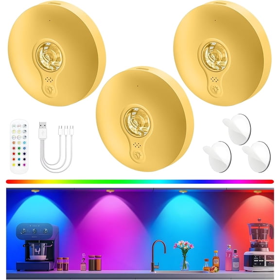 Puck Lights with Remote, 3 Under Cabinet Lighting, 1500mAh Operated Tap Lights with Dimmer & Timmer for Kitchen, Closet, Shelf - 3 Color Temps & 12 ,