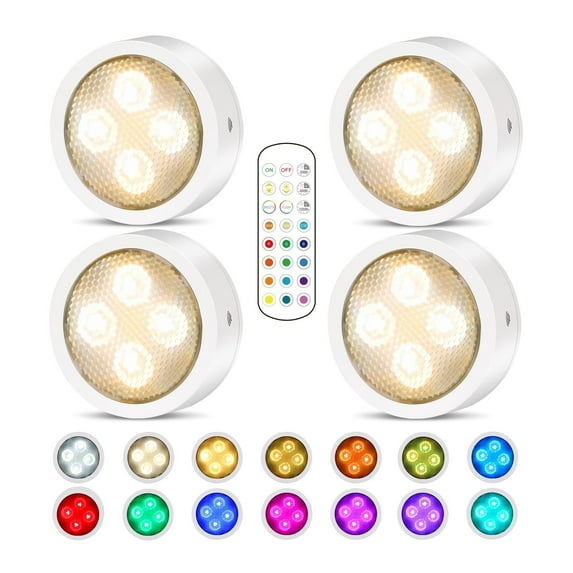 Puck Lights with Remote Control, Battery Operated Wireless Under Cabinet Lighting, RGBCW Stick On Tap Lights for Kitchen, Shelf