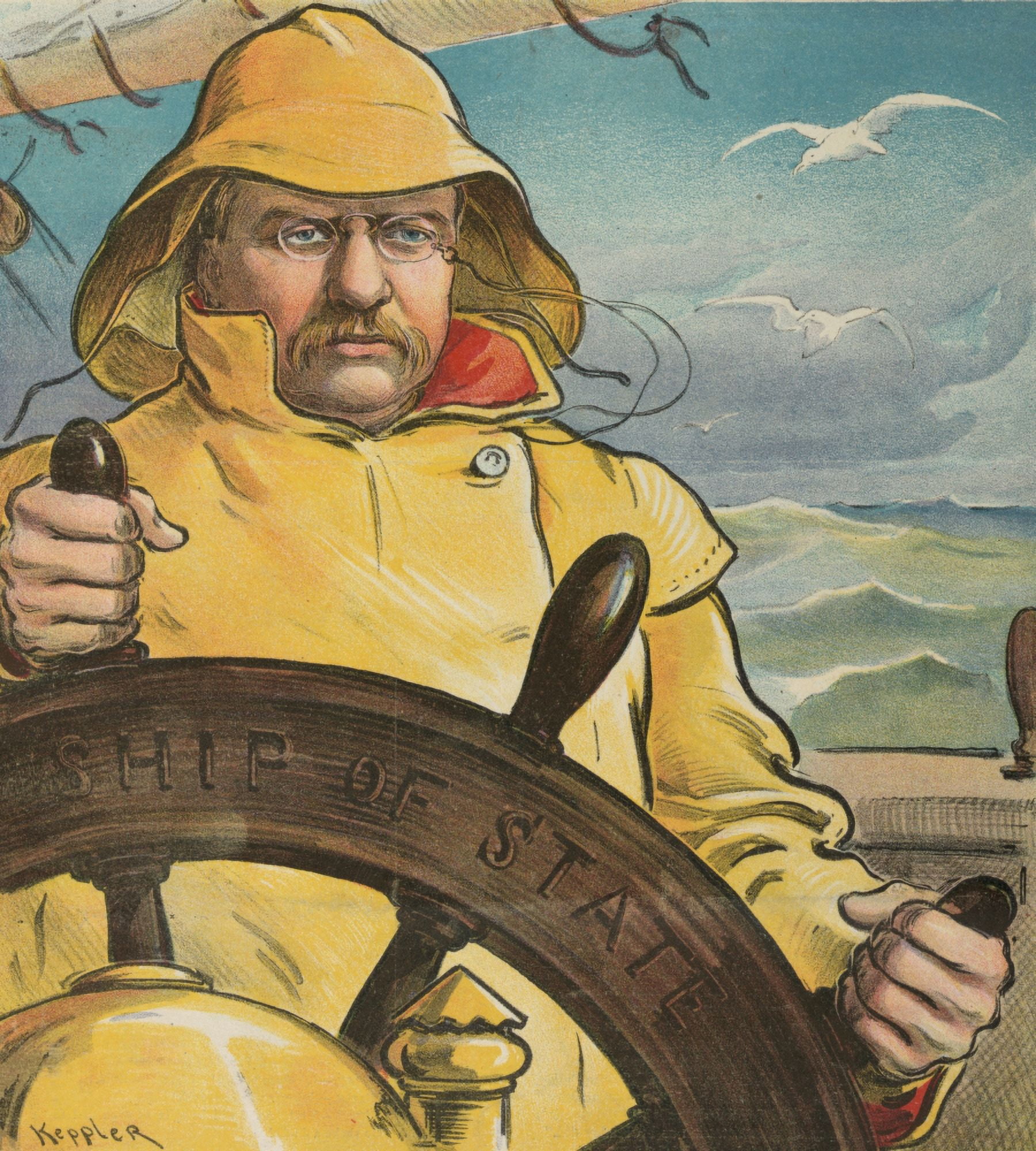 Puck Magazine 1902 1902 finds the helm in safe hands Canvas Art - Udo Keppler (24 x 36)