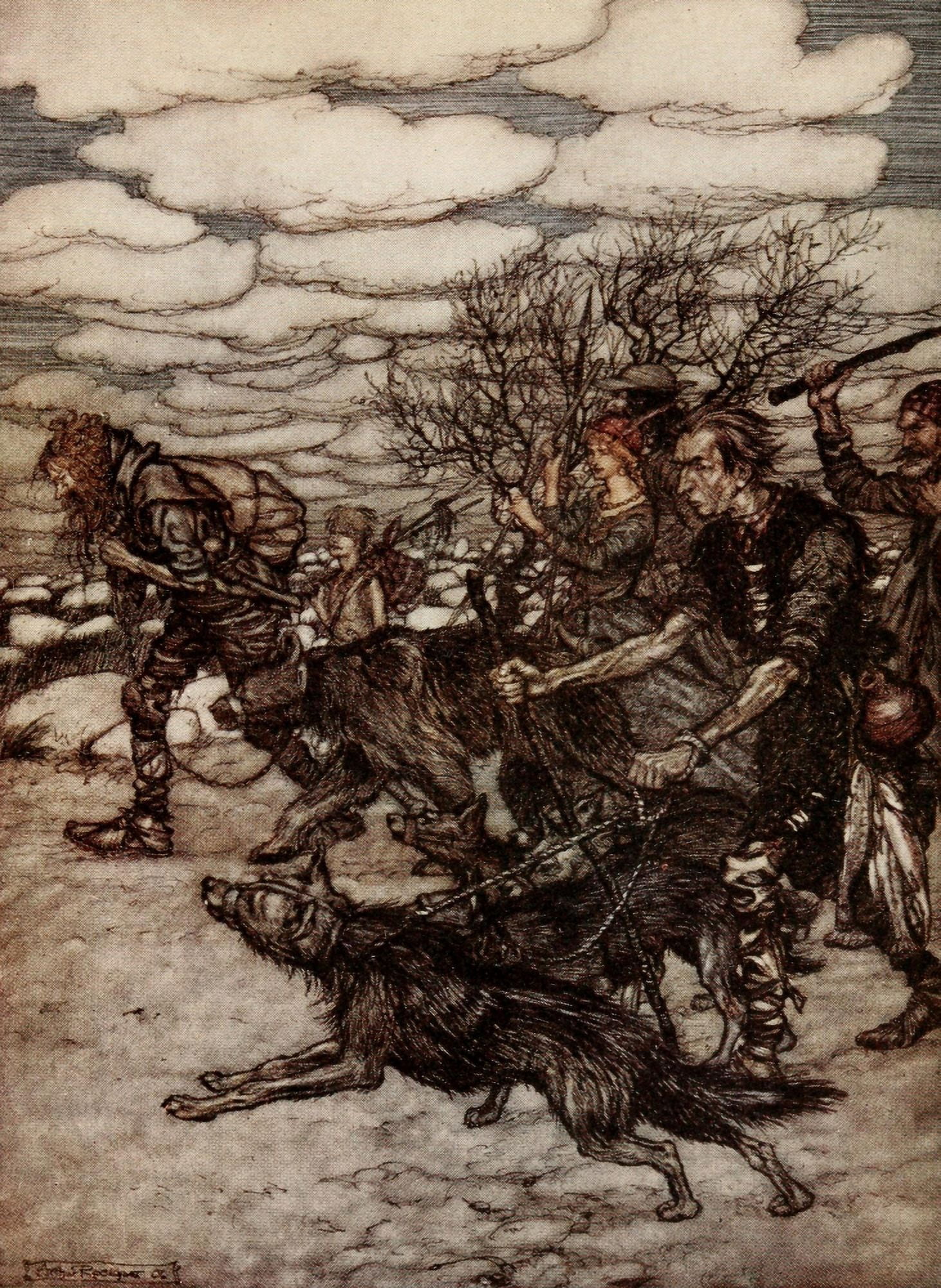 Puck of Pooks Hill 1906 Chained bears muzzled wolves Canvas Art - A Rackham (18 x 24)