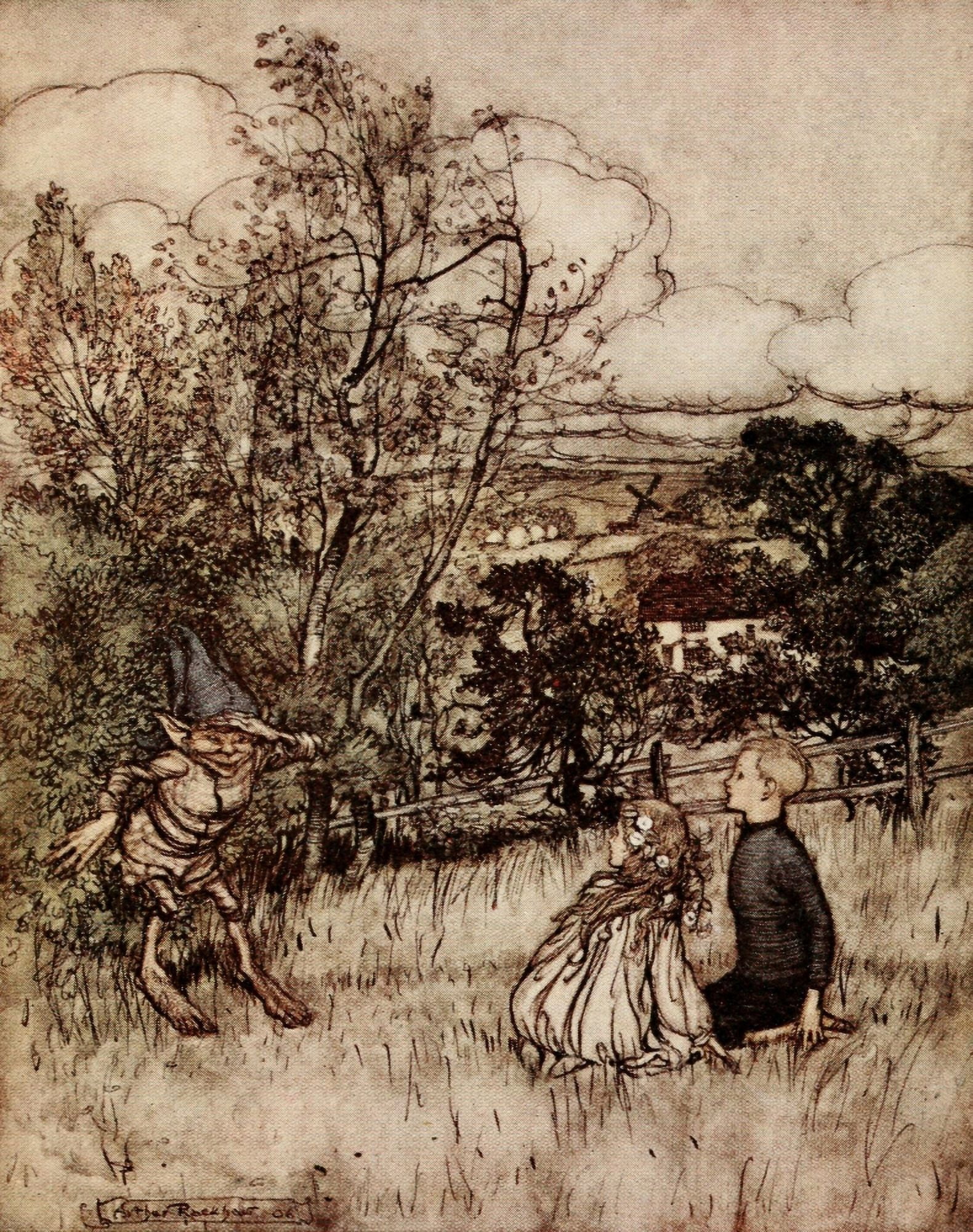 Puck of Pooks Hill 1906 Pointy-eared person Canvas Art - A Rackham (24 x 36)