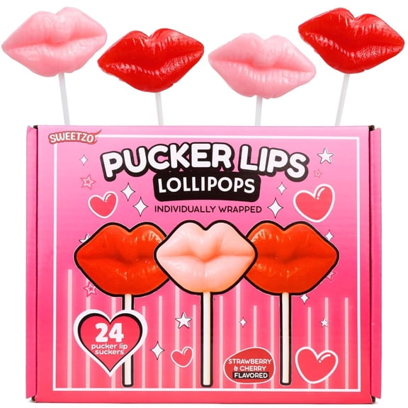 Pucker Lips Lollipops, Party Favor Candy Suckers, 24 Count, 14.7 Ounce Box