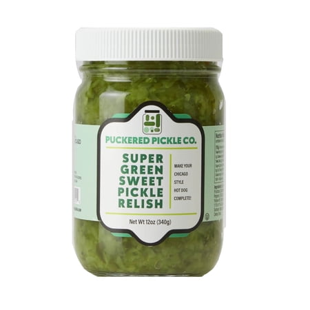 Puckered Pickle Super Green Sweet Pickle Relish, 12 Ounce (Pack of 4)