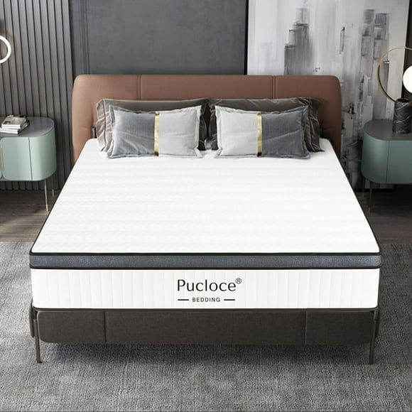Pucloce Queen Mattress 10 inch, Memory Foam & Innerspring Queen Size Mattress in a Box, Ergonomic Design Hybrid Mattress for Pressure Relief, Medium Firm