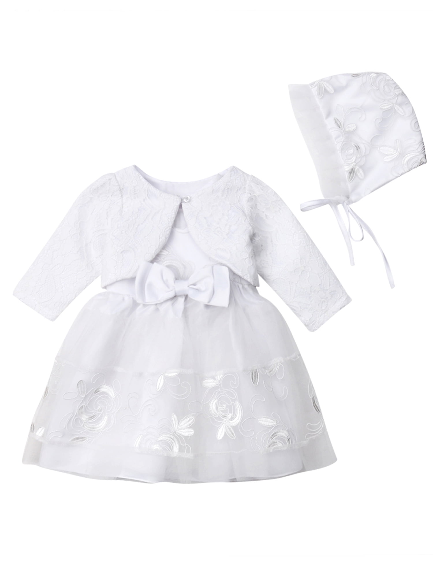 Pudcoco 3PCS Baby Girls White Lace Christening Wedding Princess Dress