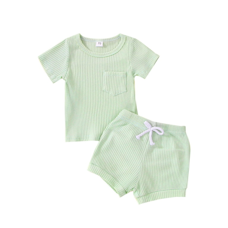Pudcoco Baby Boy Girl Clothes Set Unisex Infant Ribbed Outfit Short Sleeve T Shirt Short Toddler Summer Two Pieces Outfit