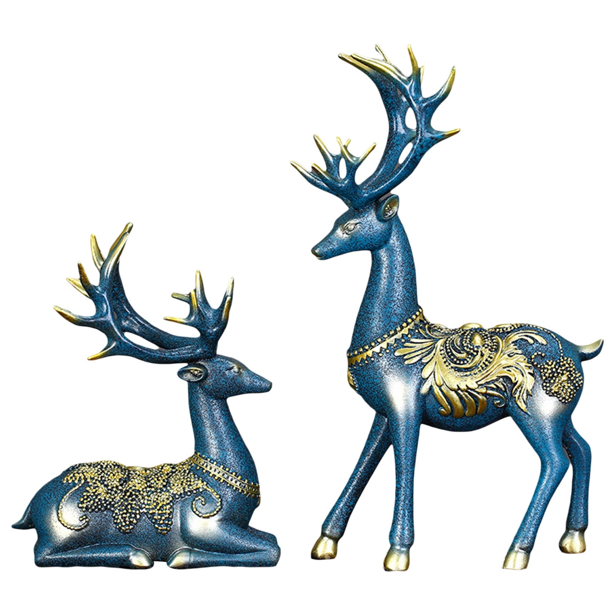 Pudcoco Elk Figurines Lucky Sitting and Standing Deer Statues for