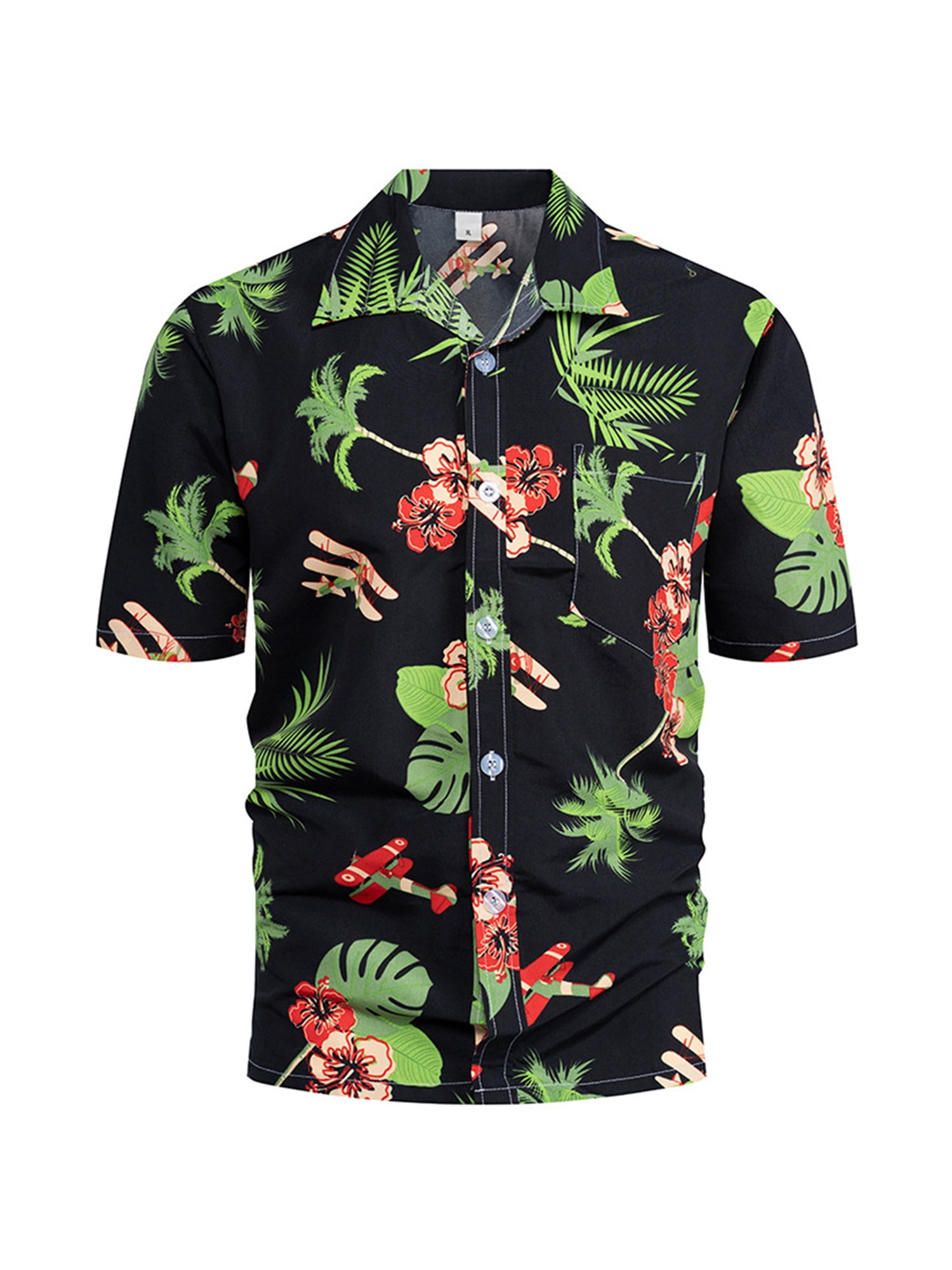 Pudcoco Hawaiian Style Men's Beach Shirts with Banana/Leaf/Tree Print