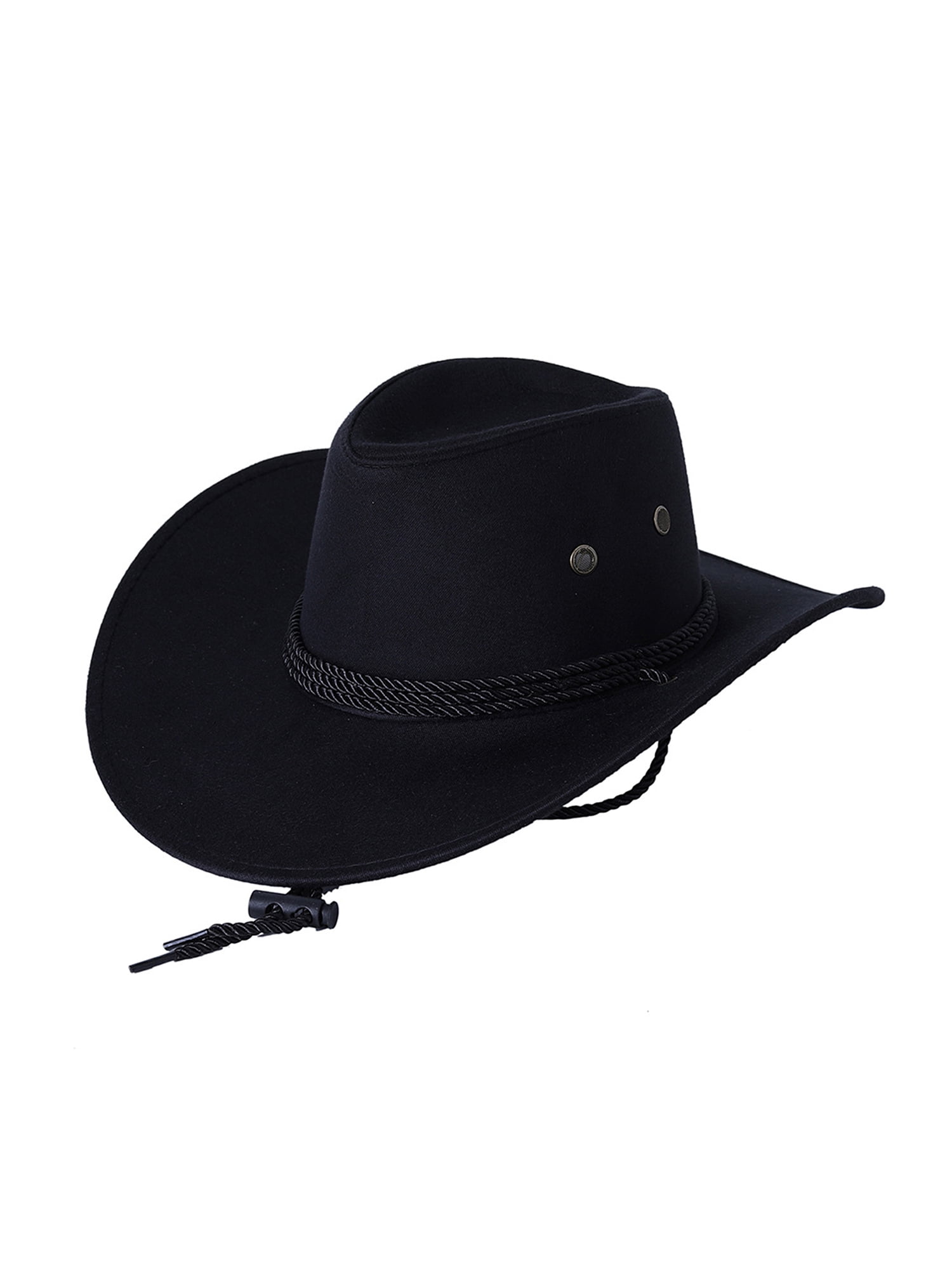 Pudcoco Men Cowboy Hat with Adjustable Chin Rope Wide Brim Vintage