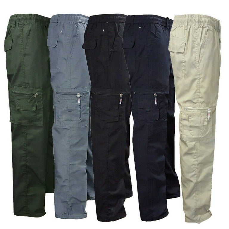 Pudcoco Men Solid Color Cargo Pants Cotton Cargo Combat Work Pants