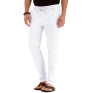 Karlywindow Mens Linen Pants Casual Loose Lightweight Drawstring Summer Beach Trousers