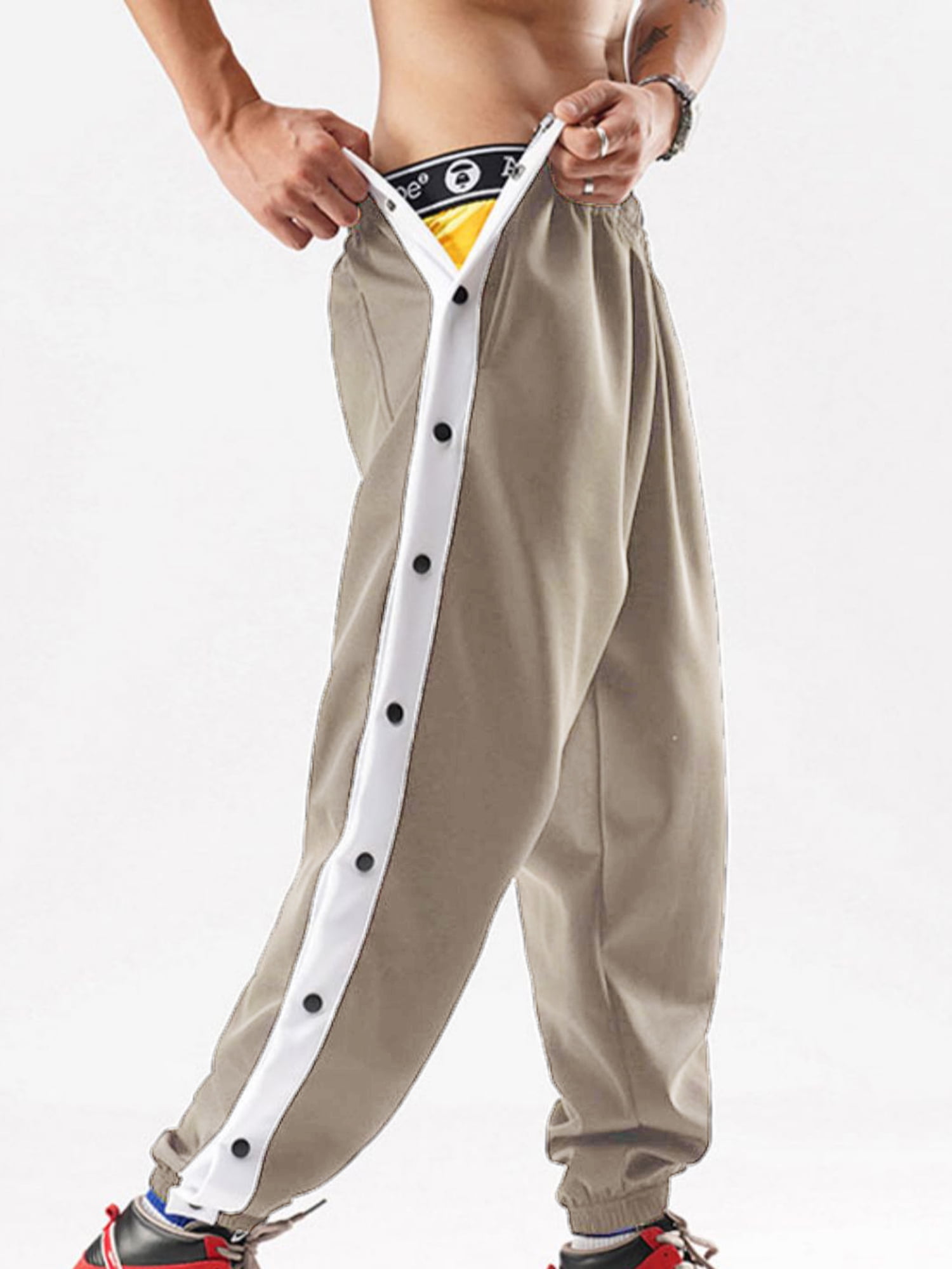 Pudcoco Men's Tear Away Basketball Pants High Split Snap Button Casual PostSurgery Sweatpants