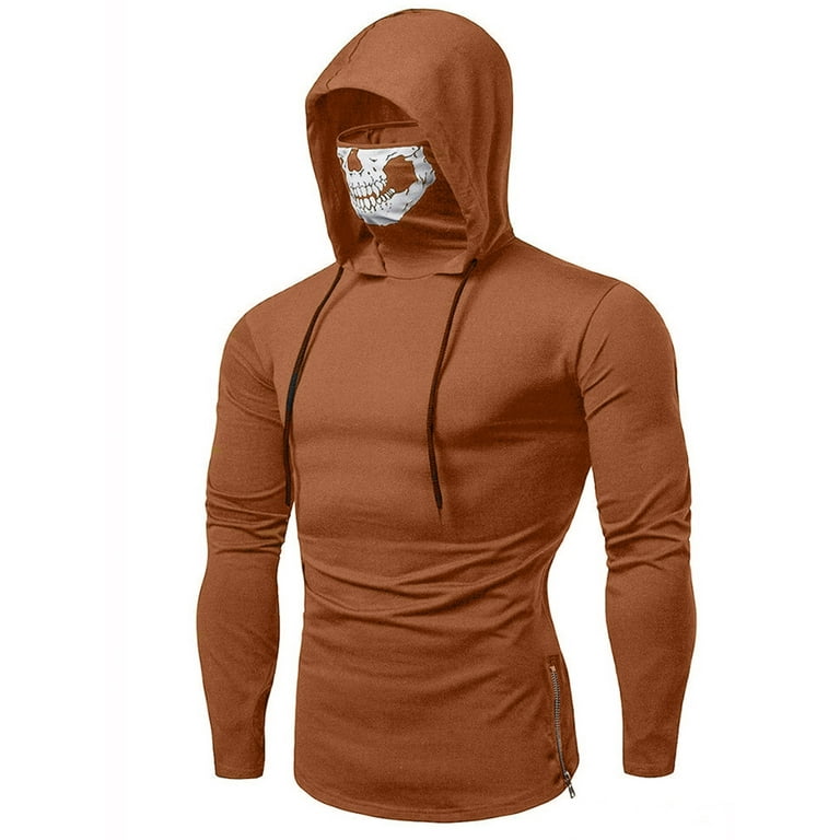 Pudcoco Mens Gym Thin Hoodie Long Sleeve Hoodies With Mask Skull Sweatshirt Tops