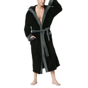 Pudcoco Mens Hooded Robe, Plush Robes for Men Long Fleece Bathrobe with Belt M-XXXXXL