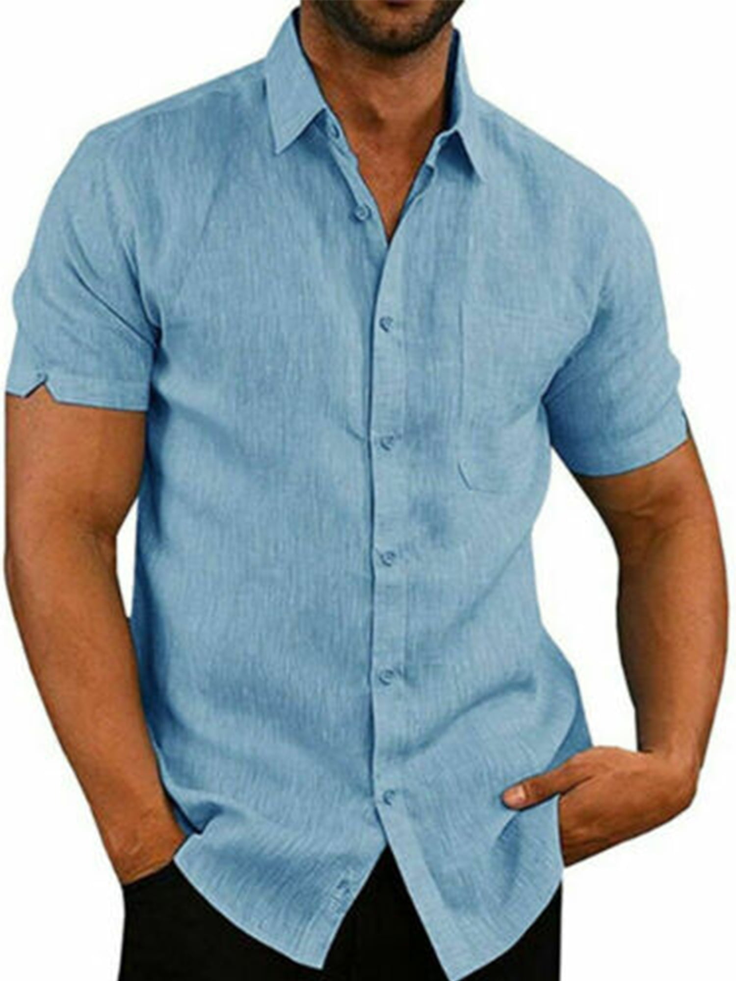 Mens Short Sleeve Shirt Button Top Beach Gradient Fishing T Shirt Spread  Collar Plain Summer Shirt Beach Button Down Shirts, Sea Blue, X-Large :  : Fashion