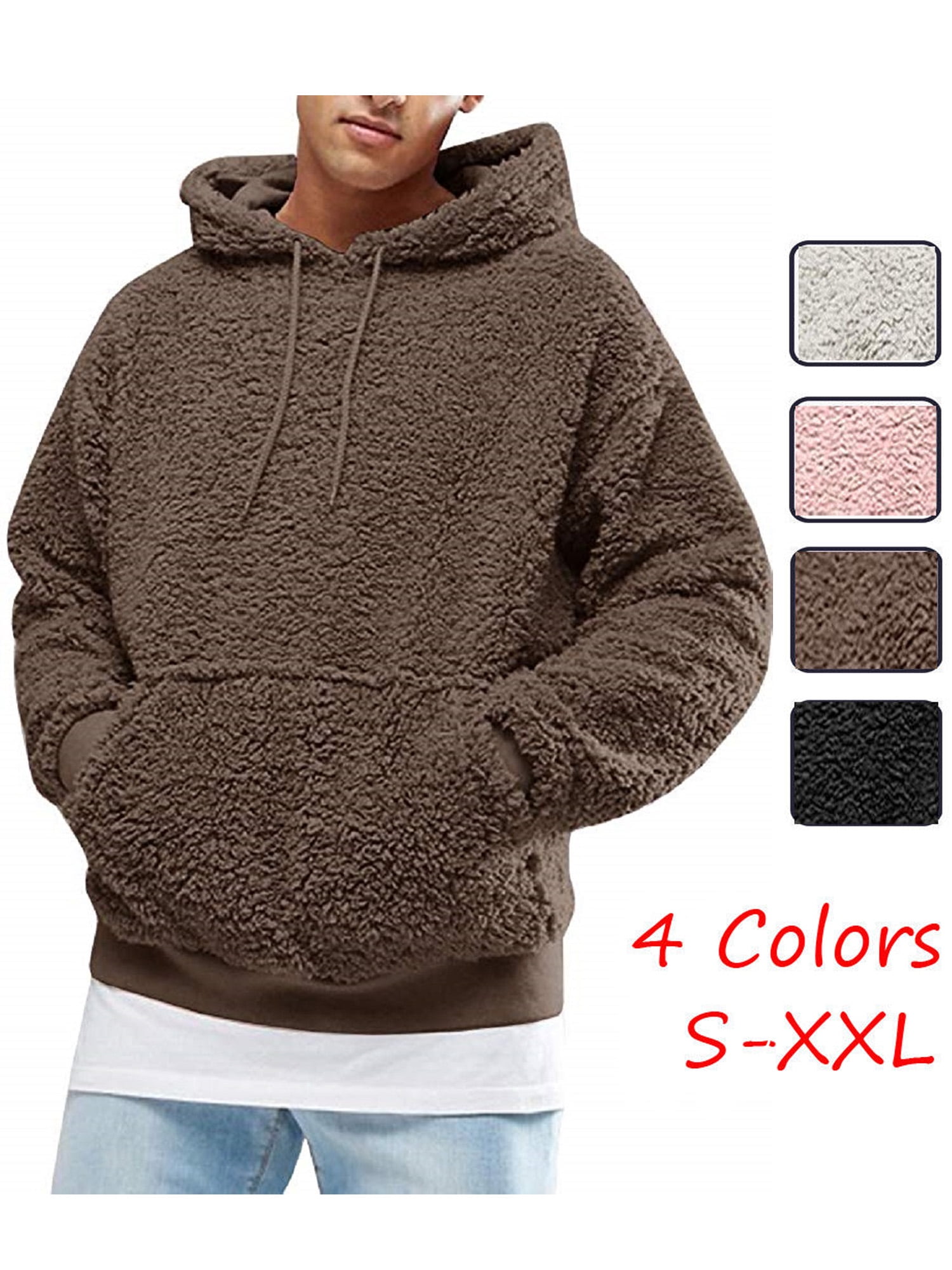 Pudcoco Mens Winter Warm Faux Fur Teddy Bear Sweatshirt Hoodie Hooded Tops Pullover