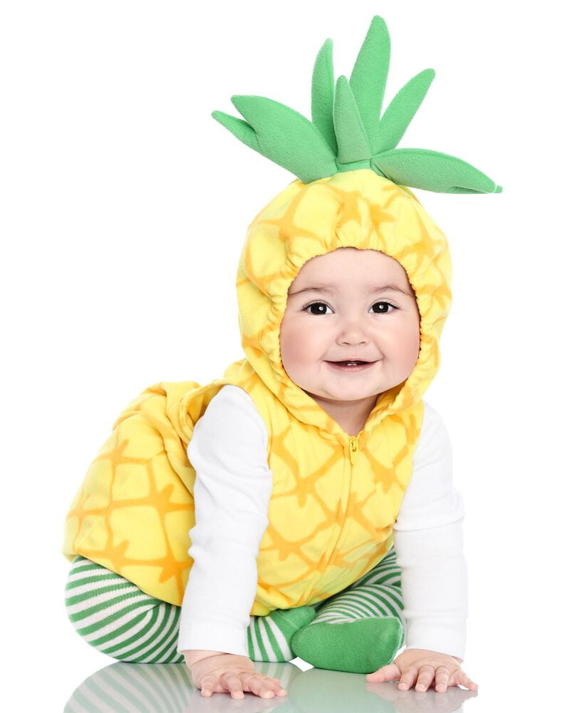 Pudcoco Newborn Baby Girls Boys Pineapple Dress Up Sleeveless Hoodie Romper  Zipper Bodysuit with Leg Warmers Halloween Outfit
