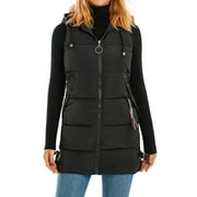 Pudcoco Oversized Long Down Vest for Women Outdoor Coats with Hood Long Puffer Vest Winter Coats Sleeveless Warm Jacket