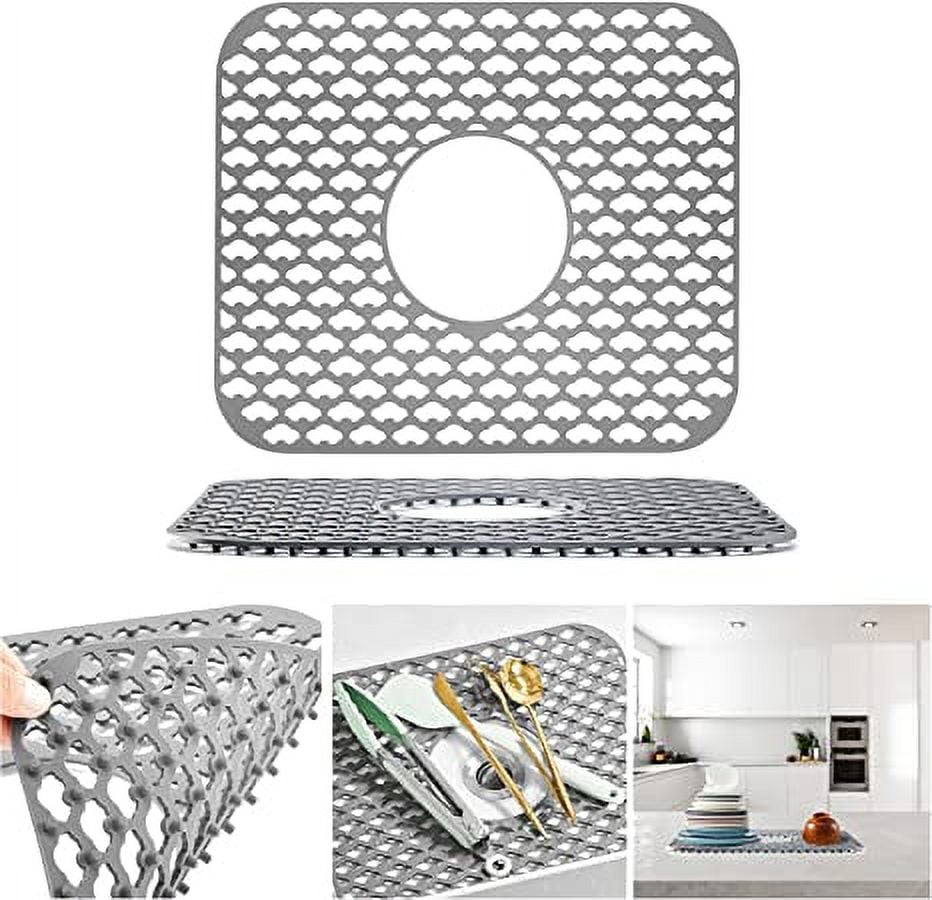 Pudcoco Sink Mat, Silicone Sink Protectors for Kitchen Sink, Rear Drain