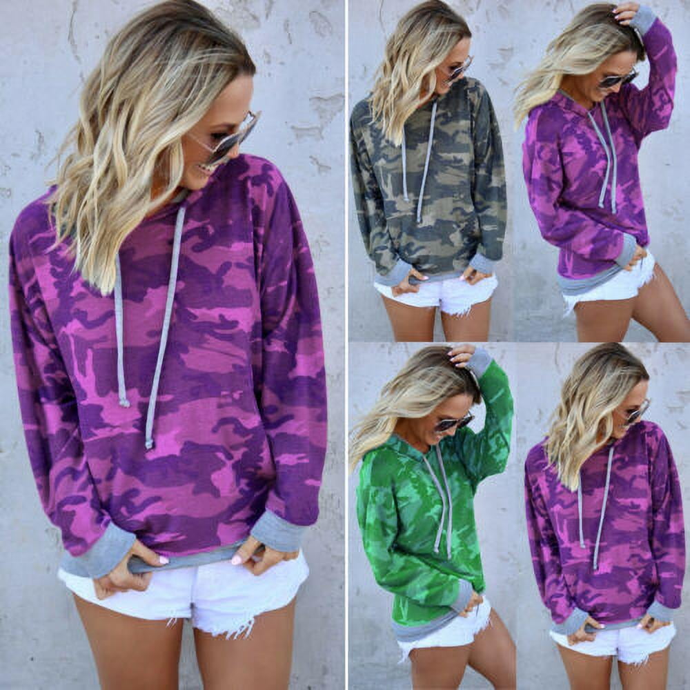Pudcoco Women Camo Sweatshirt Hoodie Pullover Hoody Cotton Plain Design  Jumper Casual - Walmart.com