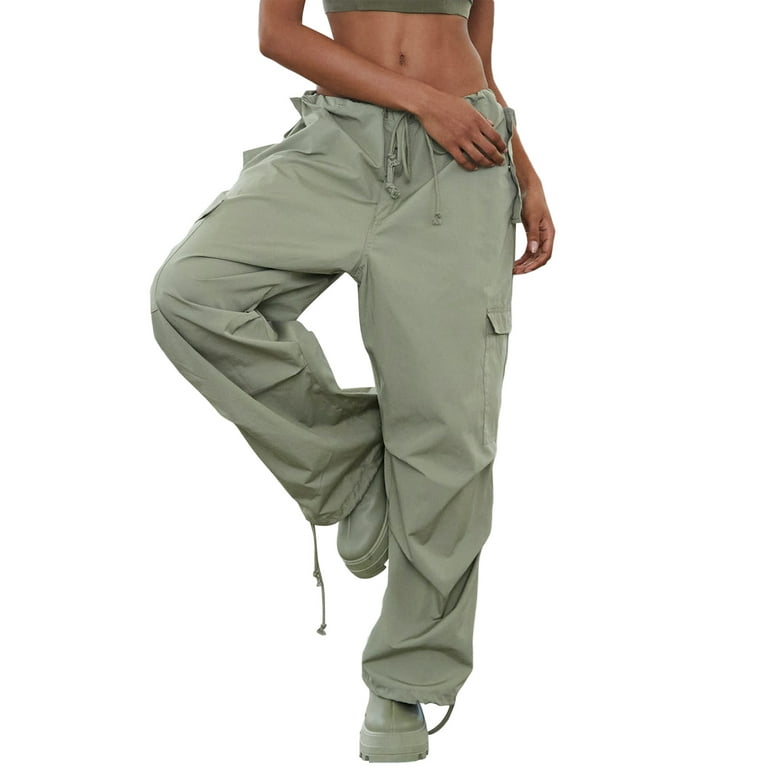 Pudcoco Women Cargo Joggers Work Trousers Button Zipper Casual Low Waisted  Baggy Cargo Pants Streetwear 