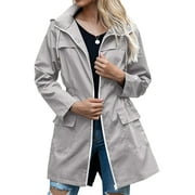 Pudcoco Women Light Rain Jacket Waterproof Active Outdoor Trench Raincoat with Hood Ladies Lightweight Windproof Windbreaker