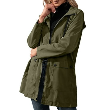Women Light Rain Jacket Waterproof Active Outdoor Trench Raincoat with ...