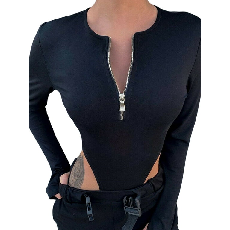 New V-neck Long Sleeve Pitted Bodysuit New V-neck Long Sleeve Pitted Bodysuit