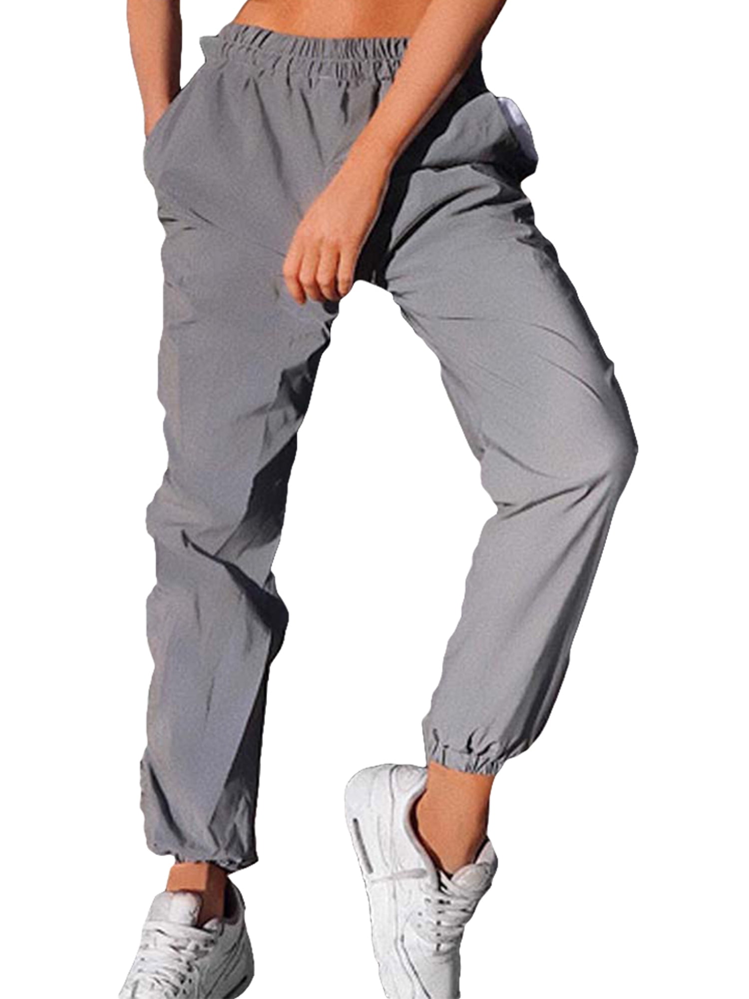 Pudcoco Women Reflective Hip Hop Dance Pants High Waist Party Joggers