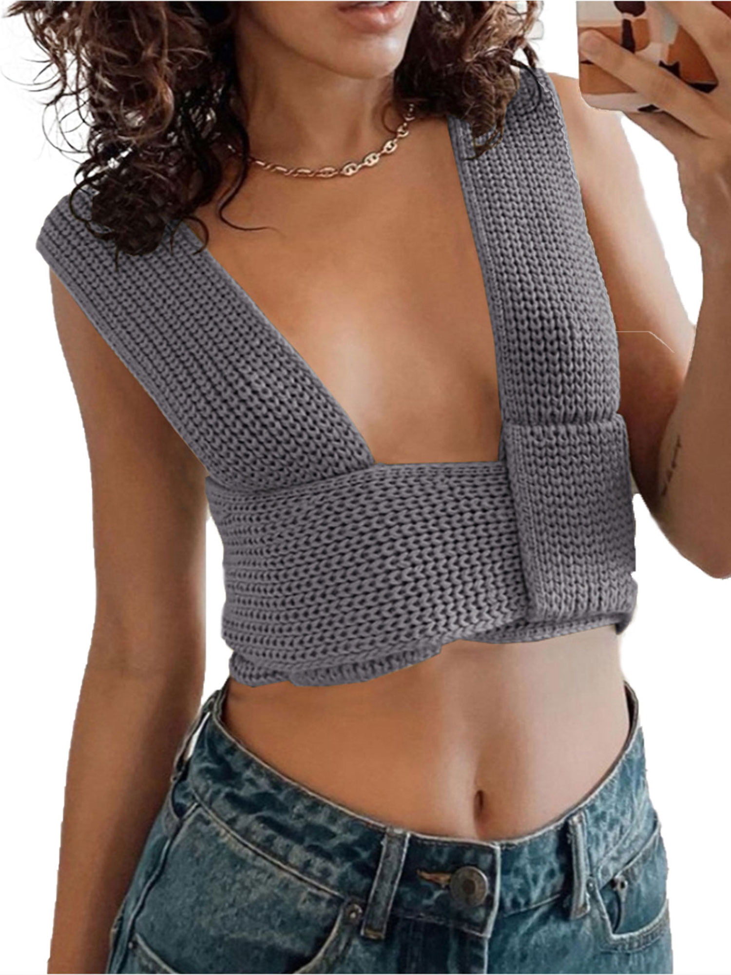 Sweater Tank Tops for Women,Womens Sweater Vest Grey Solid Color Short  Round Neck Side Slit Design Simple All-Match Sleeveless Jumper Gilets  Preppy Style Streetwear Knitted Pullovers Tank Top Waistc : :  Clothing