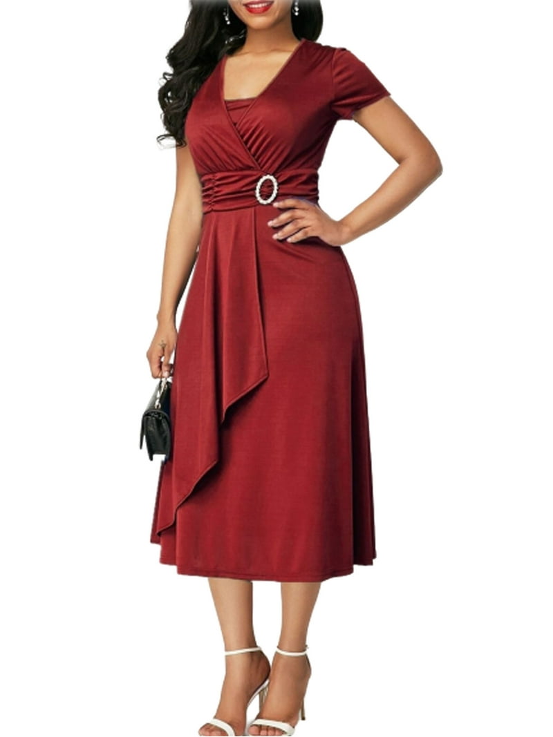 Pudcoco Womens V Neck Long Dress Formal Cocktail Party Evening Plus Size -  Walmart.com