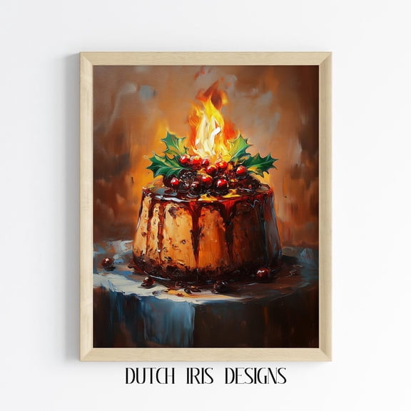 Pudding Art, Traditional Festive Dessert,Wall Decor, Rustic Winter Art For Kitchen, Vintage Style 675 Home Decor #1794, Unframed Poster Size 8x12