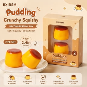 Pudding Crunchy Squishy, Caramel Butter Stress Ball, Bead Filled Slow Rebound Squeeze Toys with Crackling ASMR Sound, Non-Rebound Fidget for Anxiety Relief, 2.36" Desk Decor