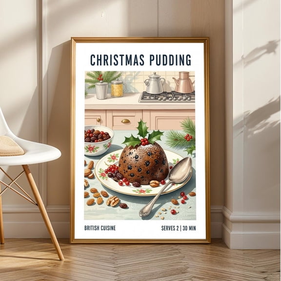 Pudding Poster -Dessert Wall Art - British Food Print - Festive Kitchen Decor - Seasonal Artwork - Idea, Unframed Poster Size 8x12