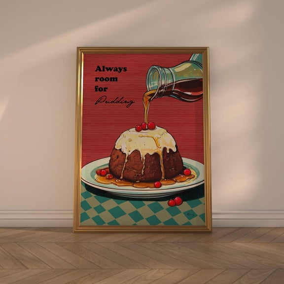 Pudding Print - Quirky Kitchen Wall Art For Modern Dining,Décor, Unique Poster Design, Stretched Canvas Size 16x24