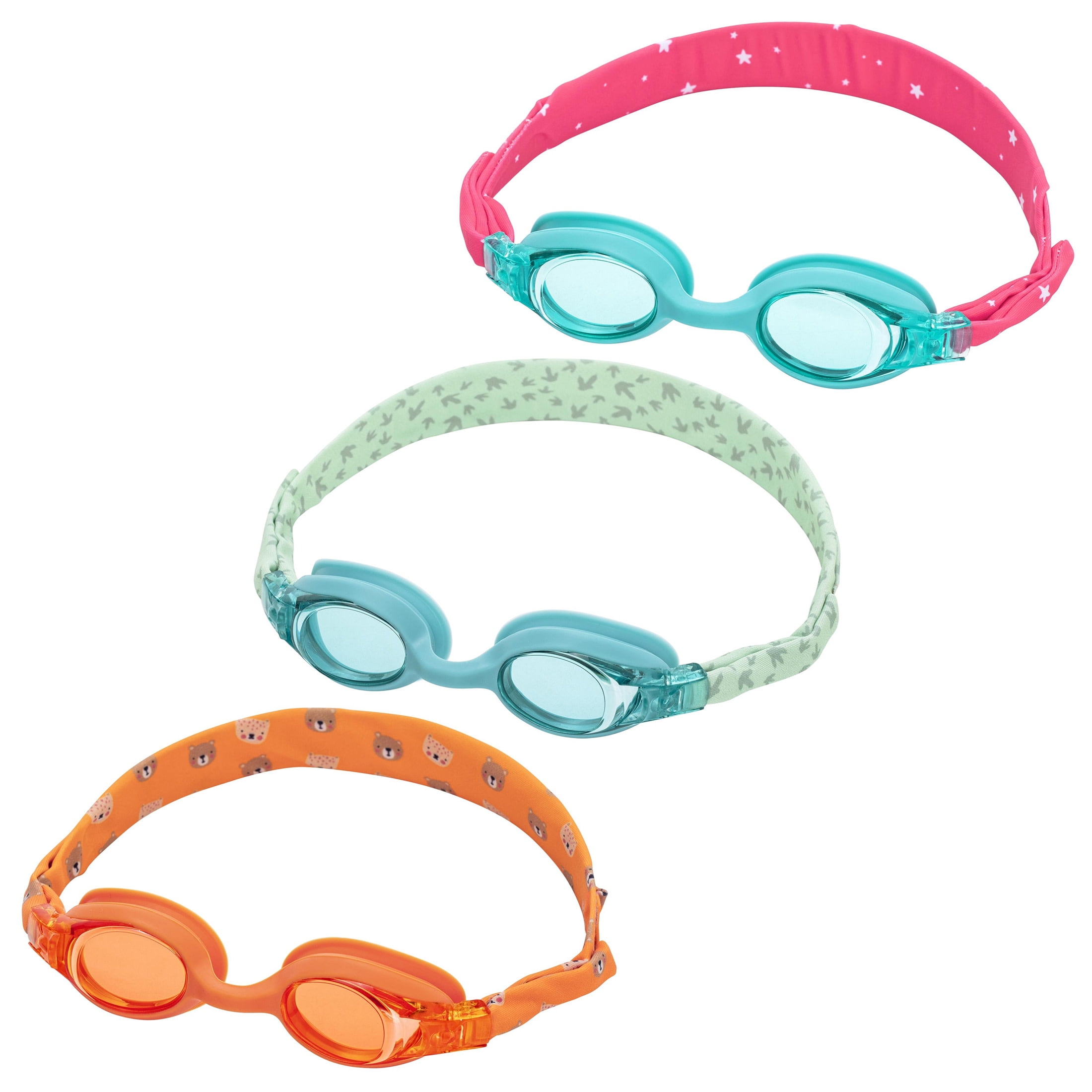Puddle Jumper Child Fabric Swim Goggles, Non-Latex and Non-PVC, Kids Ages 3+, 3-Pack