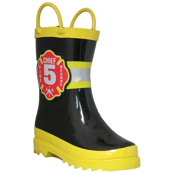 Puddle Play Boys Black Fire Chief Rubber Rain Boots - Size 13 Little Kid