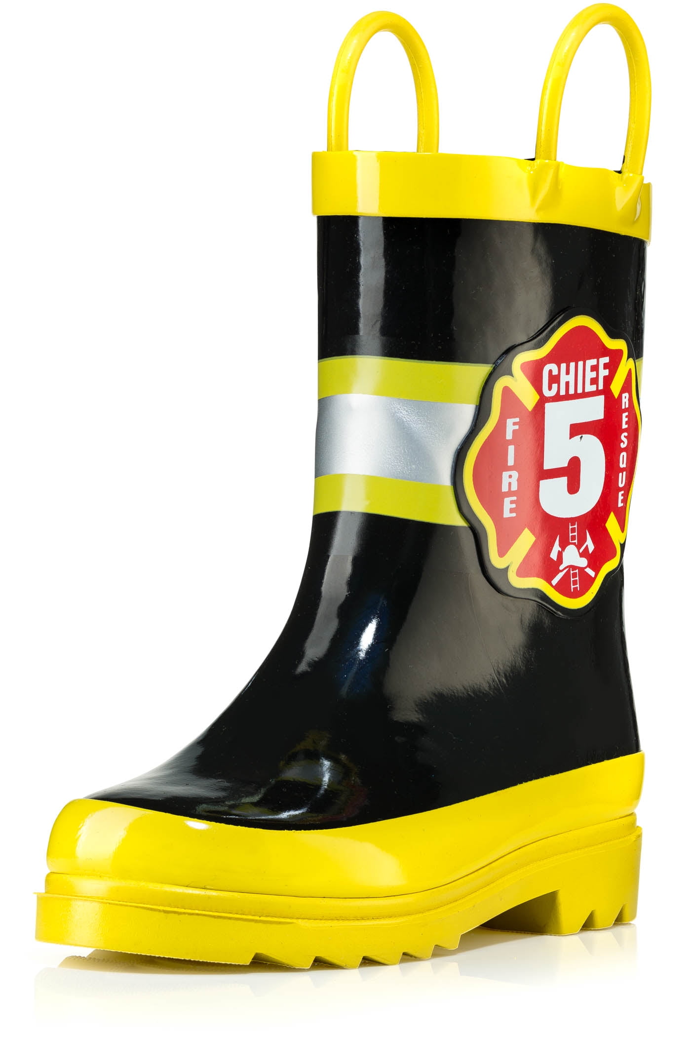 Puddle Play Boys Black Fire Chief Rubber Rain Boots - Size 9 Toddler