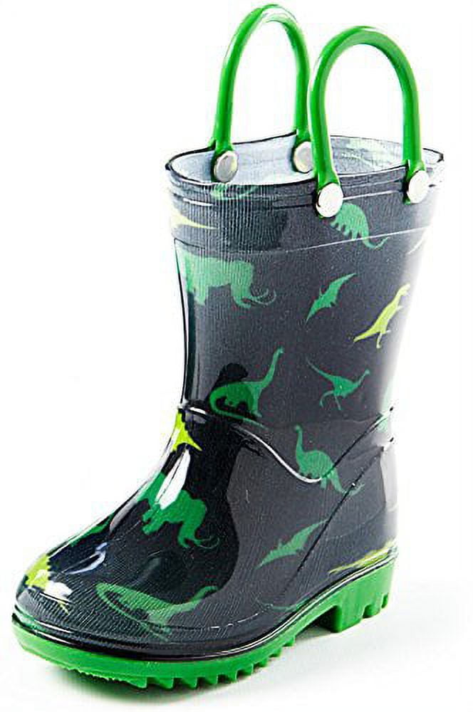 Puddle Play Children's Boys' Dinosaurs Printed Waterproof Easy-On Rubber Rain Boots (Toddler/Little Kids)